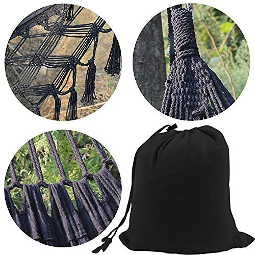 Keeptpeek Hammock, Handmade Classic Hammock Macrame Fringe Tree Organic Cotton Hammocks Foldable Swing Bed For Camping,Beach,Yard,Bedroom, Patio,Patio, Porch, Outdoor,Indoor (Black) #TOP3