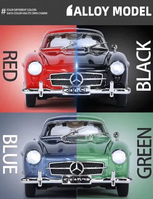 Image of Invite Enterprise 1:24 Marcedees Benz 300SL Diecast Metal Pull Back Car with 4 Openable Doors with Sound and Light Toy Decoration car Best Gift Toys for Kids 【Colors as Per Stock】
