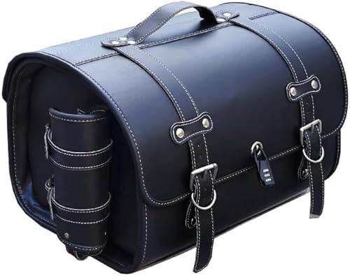 Bauletto in Pelle per Moto per Harley Davidson Custom 1200, Borsa Moto Bagagli Moto Strumento Impermeabili, Grande capacità Moto Baule Posteriore Moto Valigia+(Color:A Black)