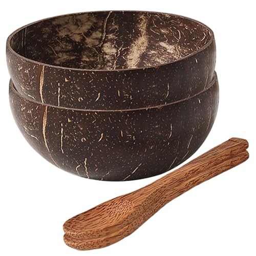 Hbbgdiy 2 juegos de cuencos de de 650 ml/22 oz, grandes cáscaras de naturales con cucharas, ensaladera decorativa ligera y respetuosa con el medio ambiente para cocina, servir en el hogar, fru