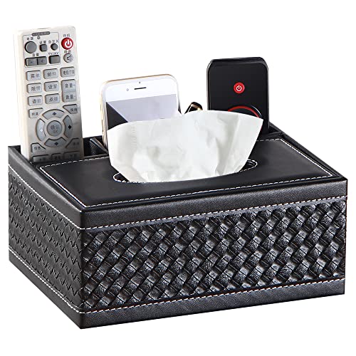 Taschentuchbox-Abdeckung, rechteckig, Leder, schwarz, multifunktional, für Fernbedienung, Schreibwaren, Serviettenhalter, Schreibtisch-Organizer, Aufbewahrungsbox für Zuhause und Büro Cover