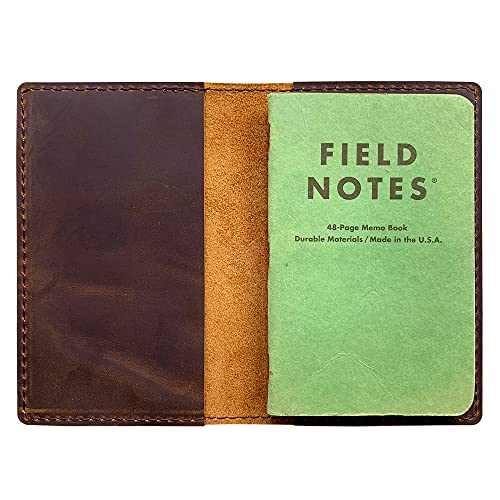 Image of Genuine Leather Journal Cover for Field Notes Notebooks, Moleskine Cahier Journal Pocket 3.5 x 5.5 Inches, Brown