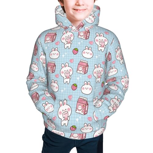 Cute Rabbit with Milk Box Kid Hoodies Boys Sweatshirts Girls Pullover with Pocket3
