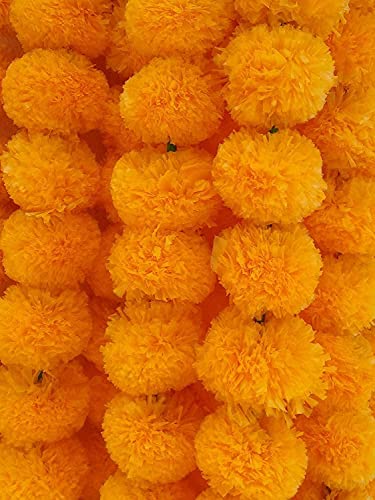 Image of Artificial Marigold Flower Garlands (Orange, Pack Of 5), 150 Centimeters