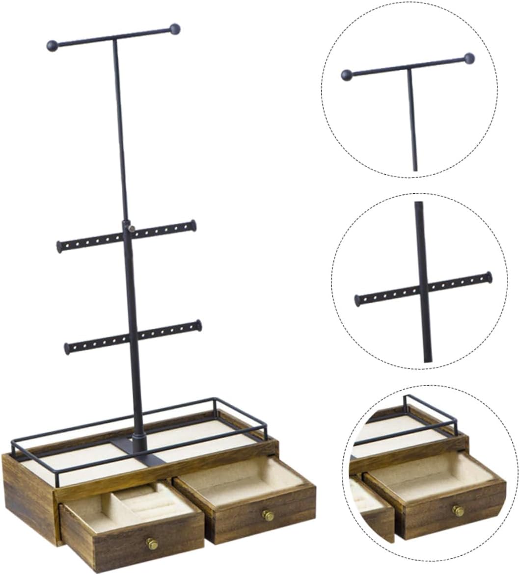 Multi-layer Wooden Jewelry Rack Retro Design Jewelry Organizer for Bracelets Necklaces Earrings and for Dorm and Home Decor