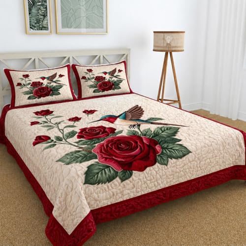 Image of Premium 7D Printed King Size Bedsheet Set with Pillow Covers Soft Cotton Blend Double Bedsheet for Home (Pillow Covers :18x28 inches Bedsheet :90x100 (Red, Beige)