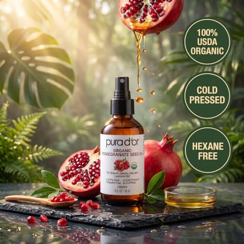 PURA D'OR ORGANIC Pomegranate Seed Oil Cold-Pressed for Face & Hair, 4oz | Antioxidant-Rich Moisture, USDA Certified, 100% Pure, Softens Dry Skin, Unrefined, Men & Women, Cruelty-Free, DIY Skin Care - image 4