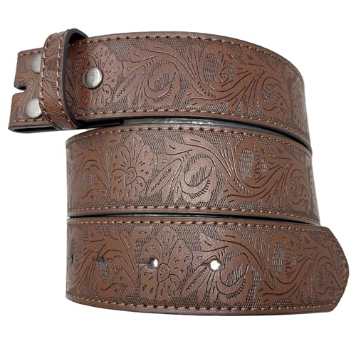 BC Belts Womens Leather Belt Strap with Embossed Western Flowers Pattern 1.5