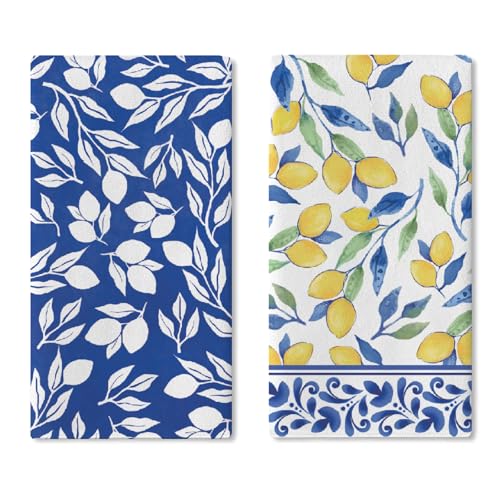 Croar Italian Capri Blue Lemon Kitchen Dish Towels...