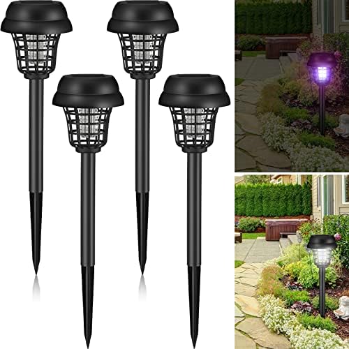 4 Pcs Solar Bug Zapper Waterproof Outdoor Mosquito Zapper Mosquito Killer and Lighting Mosquito Repellent Lamp for Indoor Outdoor Use Garden Patio, Purple and White Light (Retro Black, Plastic)