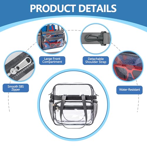 Image of Paxiland Clear Bag for Stadium Events, 12x6x12 inches Tote Bag with Detachable Reinforced Strap for Sports Concert and Work
