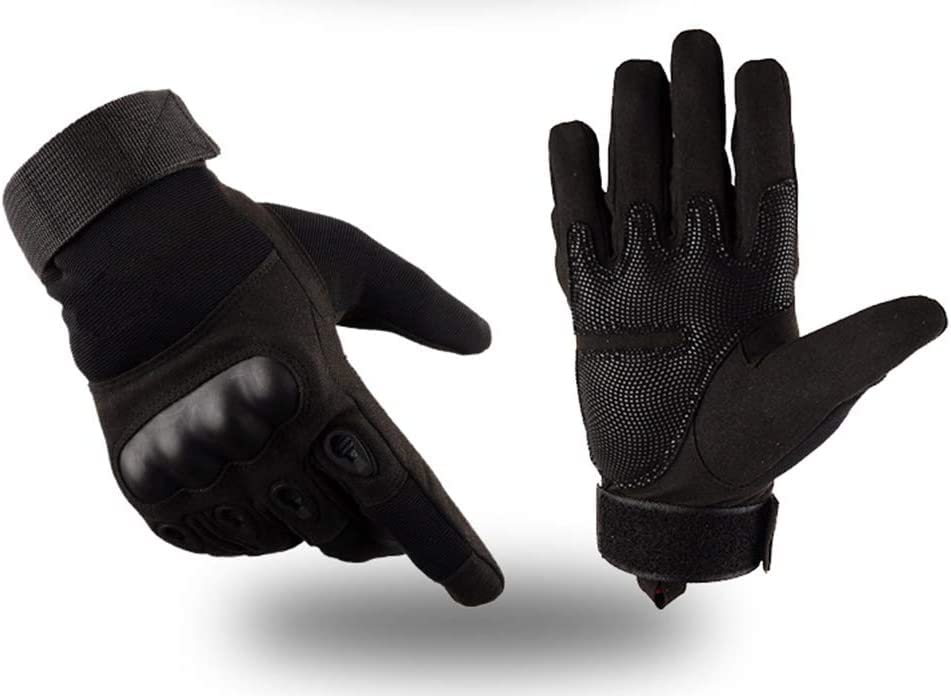 Image of KINGBARON Black Fullfinger Tactical Motorcycle Gloves Hard Knuckles Hand Motorbike Riding Cycling Gloves (XL)