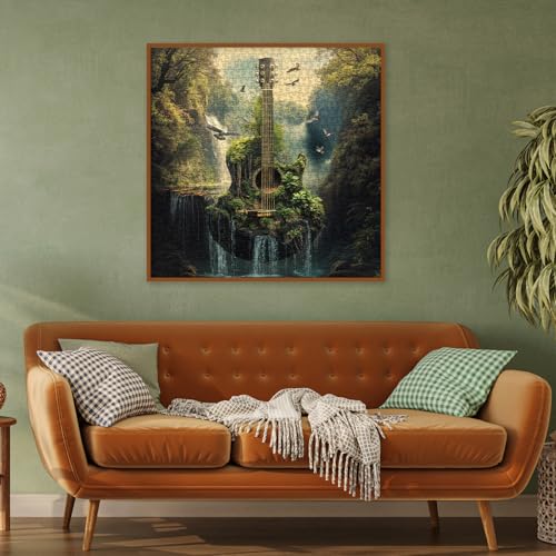Guitar Forest Nature Puzzle 1000 Piezas para Adultos, Puzzle de Paisaje con Cascada Musical, Bosque, Aves y Plantas miniatura 5