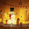 FISHOPE 4FT LED Lighted Christmas Snowman for Outdoor Lawn Yard Garden, Pre-Lit Light Up 160 LED Holiday Decor, Collapsible Pop Up for Indoor Party (Plush)