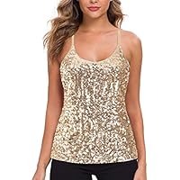 Dames pailletten tops Glitter tops Sparkle feestvest Mouwloos tuniekvest Dames pailletten tanktop (Rood, XL