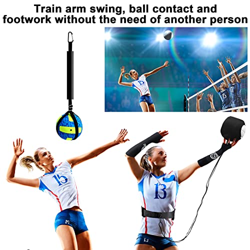 Wettarn 8 Set Volleyball Training Equipment Aid Solo Volleyball Trainer Kit, Include Elastic Volleyball Resistance Belt Set Volleyball Spike Trainer Hand Straps Arm Sleeves Knee Pads Backpack Headband #TOP4