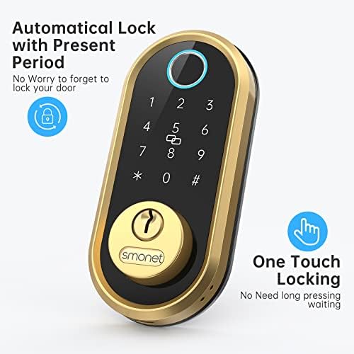 Smart Lock SMONET Bluetooth Keyless Entry Keypad Smart Deadbolt-Fingerprint Electronic Deadbolt Lock, Remote Ekeys Sharing, Easy to Install for Homes and Hotel Works with Alexa(Gateway Not Included) 8 51bWs0erXML. AC