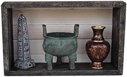 Wood/Wooden Shadow Box Display With Backing - 16" x 6" - Two Tone - Ebony Black/Antique White - Rustic Decorative Reclaimed Distressed Vintage Appeal