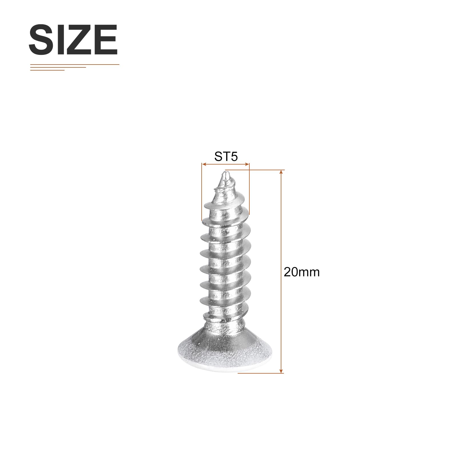 DTGN 25Pcs ST5x20mm Flat Head Wood Screws, 304 Stainless Steel White Phillips Self Tapping Screws - Image 2