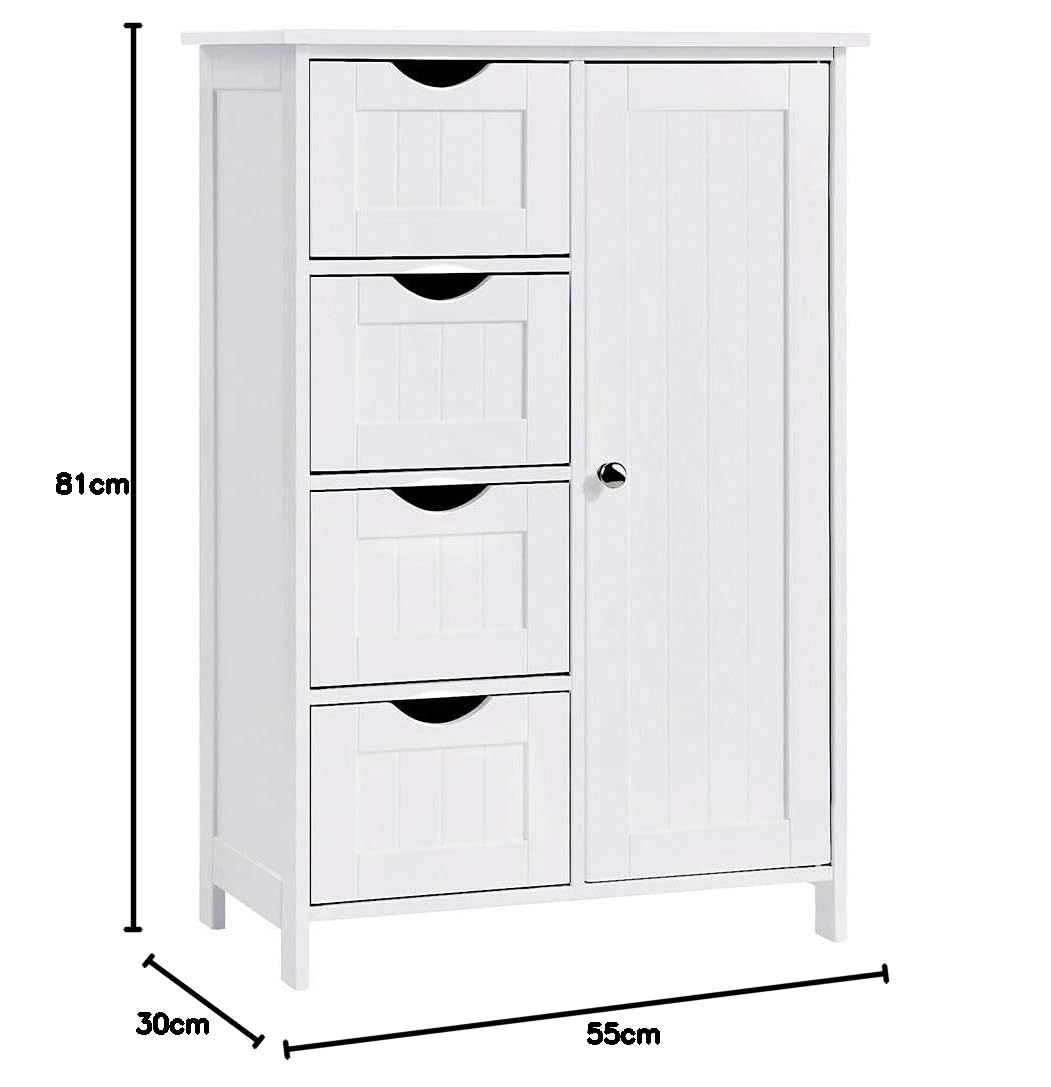 Bakaji - Mueble de baño 4 cajones + Puerta 2 estantes, Madera, Varios