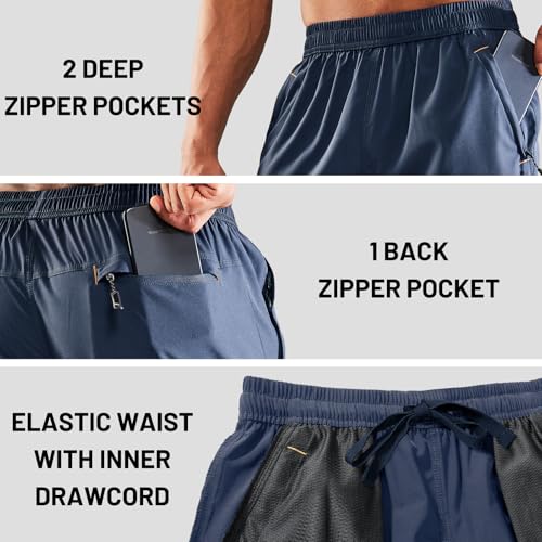 Image of MIER Men's Quick Dry Running Shorts with Zipper Pocket Elastic Waist Athletic Workout Exercise Shorts