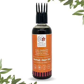 KEISHs UNISEX Herbal Hair Oil- (Pack of 1, 120ml) | 5-In-1 Solution for: Hair Fall Dry & Frizzy Hair | ANTI-DANDRUFF | Promotes thick & long hair | Removes Split Ends |