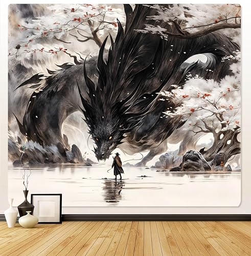 OIOVOIO Fantasy World Tapestry,Wall Hanging,Dragon and Human War Mythology Themed Art banners,Shadow Dragon decorations backdrop,Wall Hanging for Bedroom Dorm Living Room Decor,59 x 51Inch