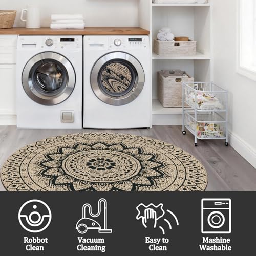 Tapete redondo boho para exterior 5 pies lavable miniatura 4