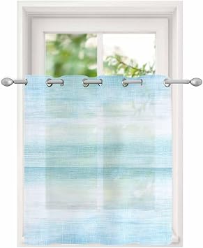 Gradient Aqua Blue Sheer Curtains for Bedroom/Living Room, Grommet Kitchen Curtains 54 Inches Long, Modern Rustic Minimalist Pastel Solid Semi-Sheer Curtain Drapes Voile Window Treatments