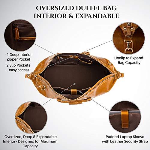 Viosi Genuine Leather Travel Duffel Bag | Oversized Weekend Luggage | Buffalo Leather Duffle Bag For Men / Women | Sports Gym Overnight Carry-On Bag | Great Gift Idea