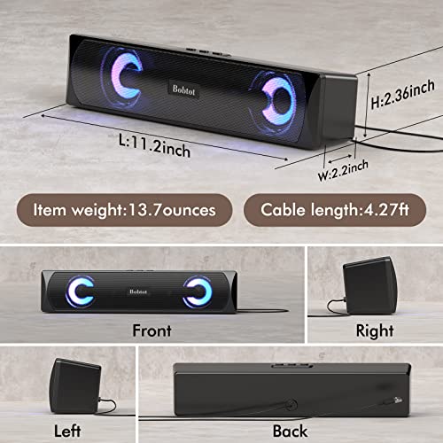 Bobtot Computer Speakers Bluetooth Desktop Soundbar - Hifi Stereo Audio Rgb Gaming Mini Subwoofer Wired Usb Power Desk Monitor Laptop Pc External Speaker Usb Speakers Multimedia Sound Bar For Phones #TOP4