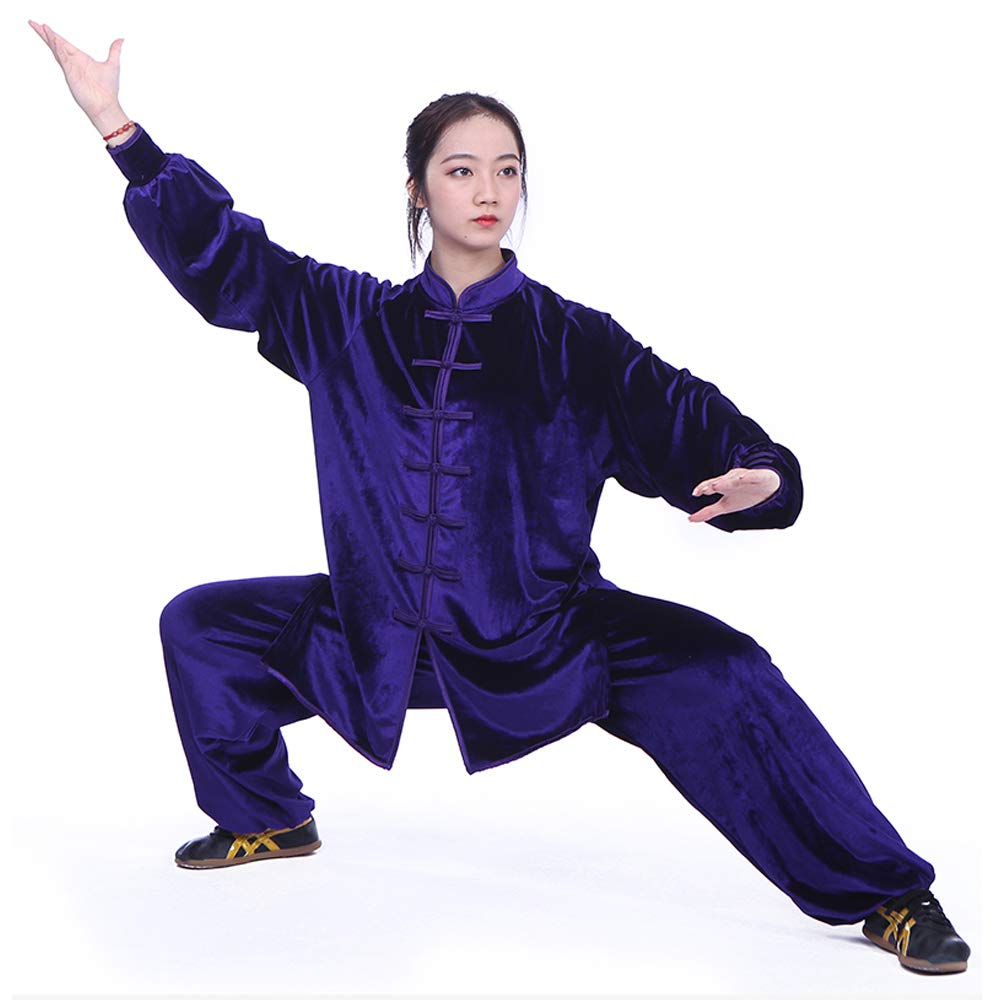 Abbigliamento Tai Chi Donna Autunno E Inverno Ispessito Abito Ricamato Uomo Esecuzione di Abiti da Boxe Tai Chi,Purple-XS