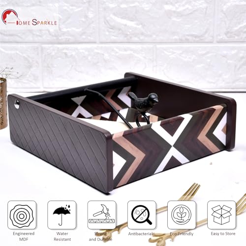 Image of Home Sparkle Napkin Storage - 1 Pack Table Napkin Holder Tray for Indoor & Outdoor Use | Kitchen, Dining, Restaurant & Home Decor (Brown-C6V22)
