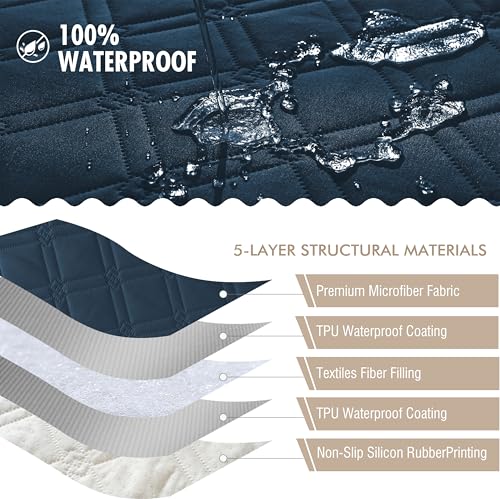 Image of Genina Waterproof Couch Cover,Washable Anti-Slip 78inch Sofa Covers with 3 Cushions(78inch /Peacock Blue)