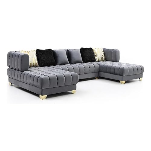Marigold Velvet U-Shaped Double Chaise Sectional Sofa - 140" Large