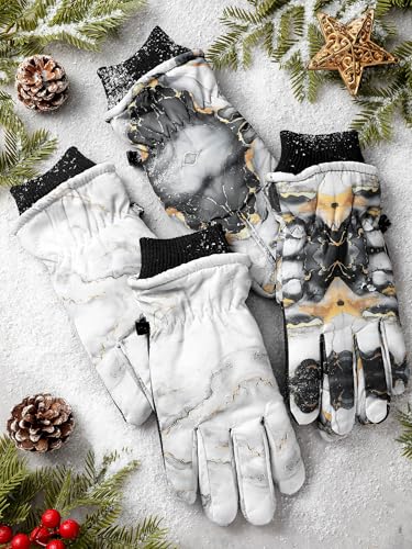 Image of SATINIOR 2 Pairs Kids Waterproof Winter Snow Gloves Ski Gloves for Boy Girl Outdoor Warm Thickening Snowboard