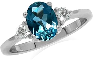 White Gold and Sterling Silver Rings with Oval London Blue Topaz Gemstone