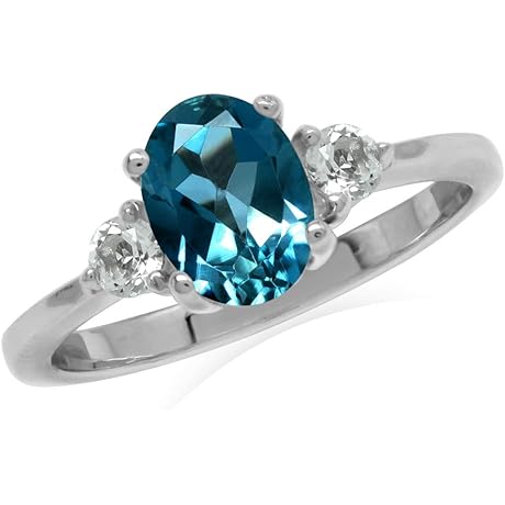 White Gold and Sterling Silver Rings with Oval London Blue Topaz Gemstone
