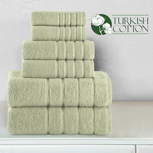 Image of Elegant Comfort 4 Lines Viscose Stripe 6-Piece Premium Towel Set - 100% Turkish Cotton High Absorbent Luxury Bathroom Towels - Includes 2 Washcloths, 2 Hand Towels and 2 Bath Towels Set, Mint Green