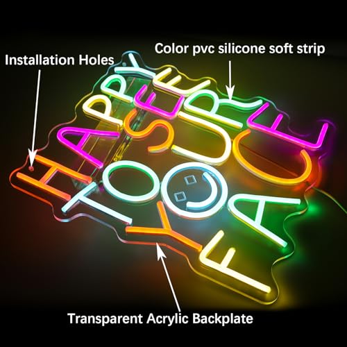 Image of Happy to See Your Face Neon Sign for Kindergarten - Dimmable Multicolor Welcome Light with Wired Controller, 14.2x12.6 in, Includes 4 Wall Anchors - Teacher Appreciation Gift