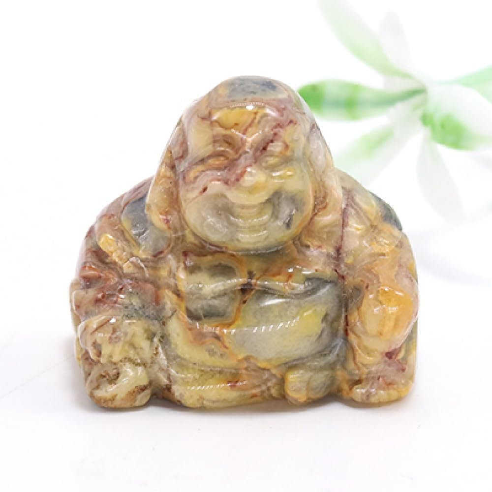 Estatua de Buda Adorno de habitación Piedra Natural Cristal Tallado Estatuilla Gema Artesanía Colección de Arte Decoración del hogar, ágata Loca, 5 Piezas