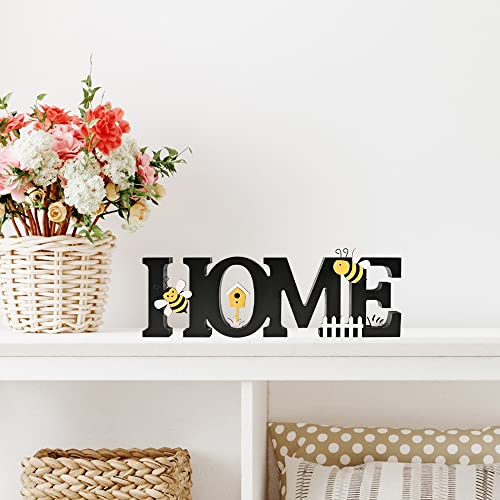 Wooden-Free-Standing-HOME-Spring-Sign-with-Bee-Rustic-Farmhouse-Decor-for-table-top-wall-tray-Shelf-and-Fireplace-Adorable-wooden-Summer-Decoration-for-Entry-Way Wooden Free Standing HOME Spring Sign with Bee Rustic Farmhouse Decor for table top wall tray Shelf and Fireplace Adorable wooden Summer Decoration for Entry Way