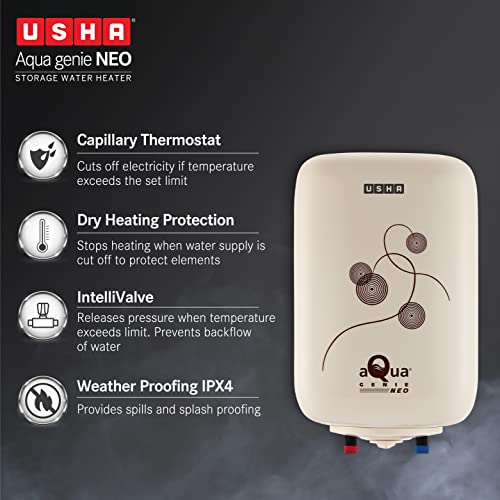 Image of Usha Aquagenie Neo 25 Litre Storage Water Heater with Free Installation (Ivory)