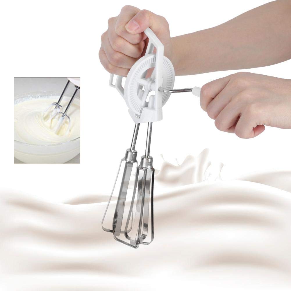 Manual Egg Blender Stainless Steel ABS Handheld Manual Egg Blender Mixer Beater Home Kitchen Cooking Tool White