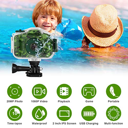 Deker Kids Camera Underwater Waterproof Camera For Best Christmas Birthday Gifts For Boys Girls Age 3-12 Hd Digital Video Camera Mini Children Camcorder Camera 2 Inch Ips Screen With 32Gb Card (Green) #TOP1