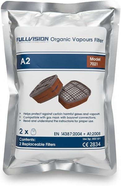 FullVision Filtri per Vapori Organici – Attacco a Baionetta Universale Compatibile con Maschere 3M – Standard EN14387 (Coppia) (Marrone, A2 (7021)) - 5