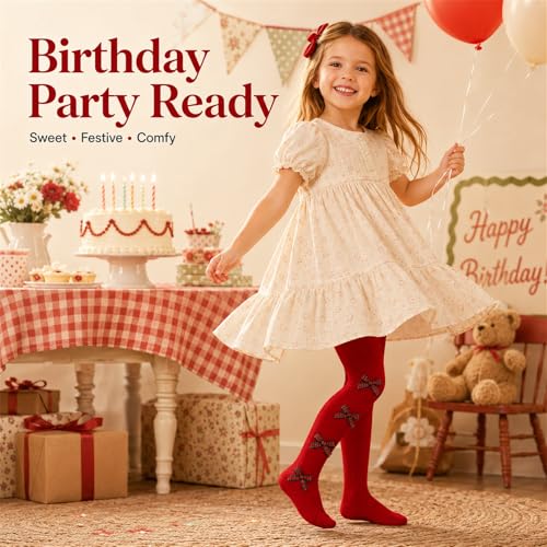 Image of VIKITA Girls Ribbed Tights with Bow - Soft Daily Knitted Leggings