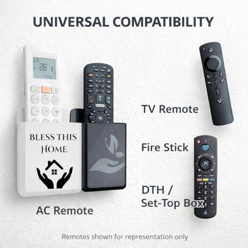Image of Rainbow Dots Dual Color Remote Holder for Wall, Universal Fit for AC TV & Streaming Remotes, No-Drill 3M Mount, Durable ABS, Black & White