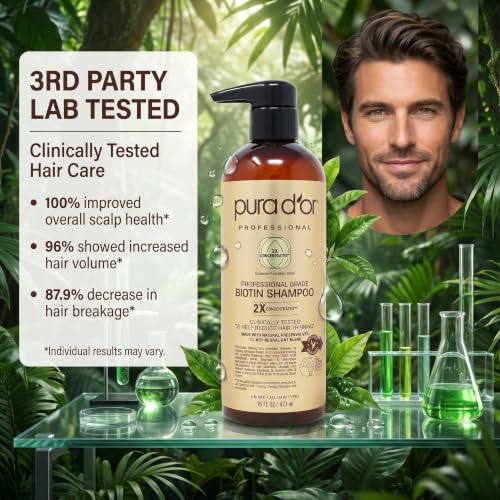 Image of PURA D'OR Clinically Formulated Biotin Shampoo - Daily Hair Care Routine For Thinning Hair - 2X Concentrated 17+ Key Herbal Blend Hair Thickening Products For Women & Men, Botanical Zen Scent 16 Fl Oz