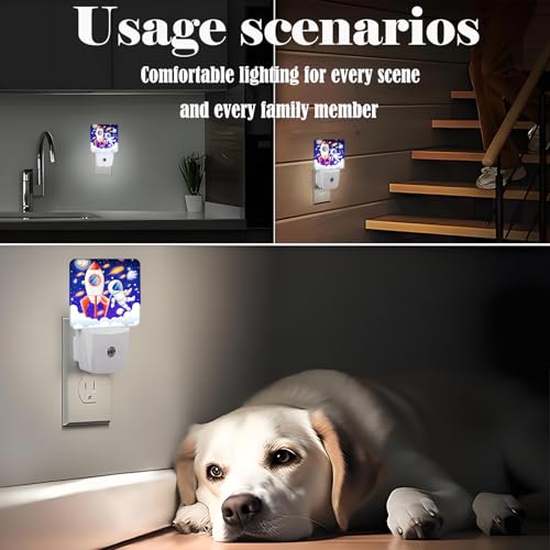 Image of Rocket and Astronaut Night Light,Plug-in Night Lights with Dusk to Dawn Sensor for Stairway,Hallway,Bedroom Sleep Friendly Ideal for Women /Girls /Boys Gift,0.5w